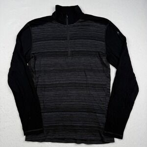 Smartwool Pullover Mens XL Black Striped 1/4 Zip Long Sleeve Merino Wool Layer